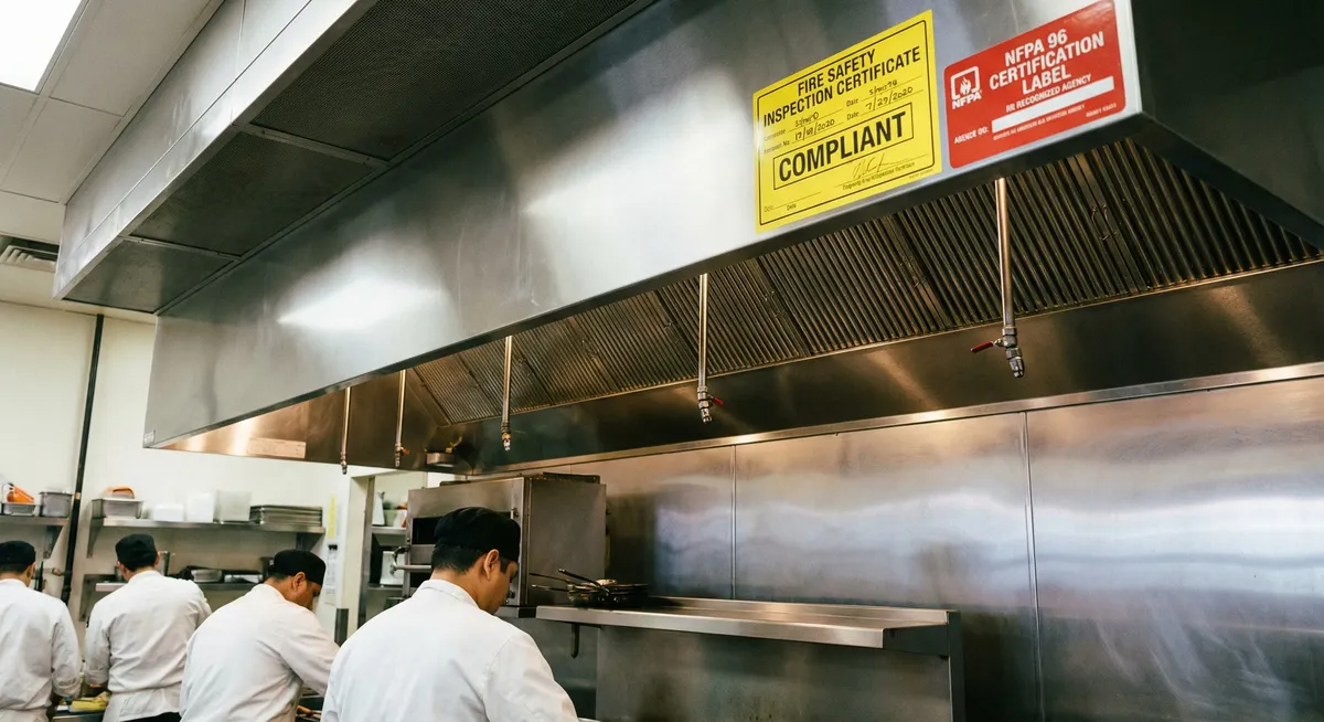 Fort Worth commercial kitchen hood with inspection and cleaning service sticker